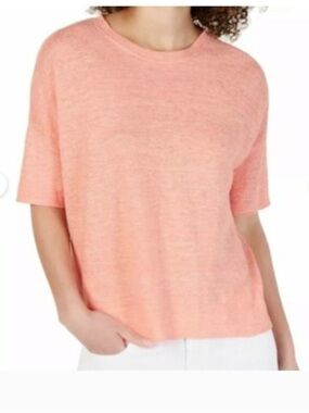 Eileen Fisher Organic Linen Melange Knit Pink/Peach short sleeve top size Large